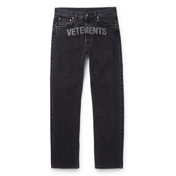 Vetements Denim - Vetements Logo print Black Straight Jeans